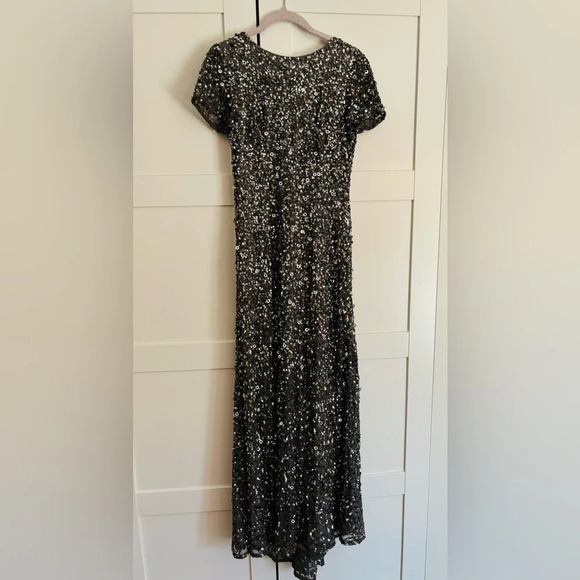 Adrianna Papell Charcoal Silver Scoop Back Sequin Gown Dress Size 6 - Picture 2 of 7